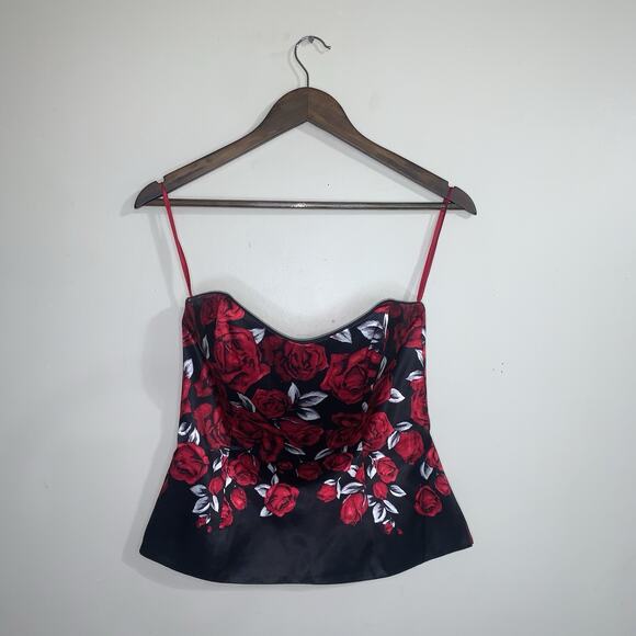 White House Black Market Black Red White Roses Top Bustier Corset Elegant Size 2 - Picture 1 of 8
